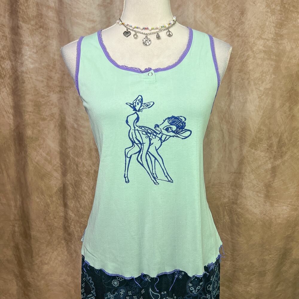 Vintage Y2K Bambi Tank Top Disney Velour Butterfly Graphic Sleeveless Pastel